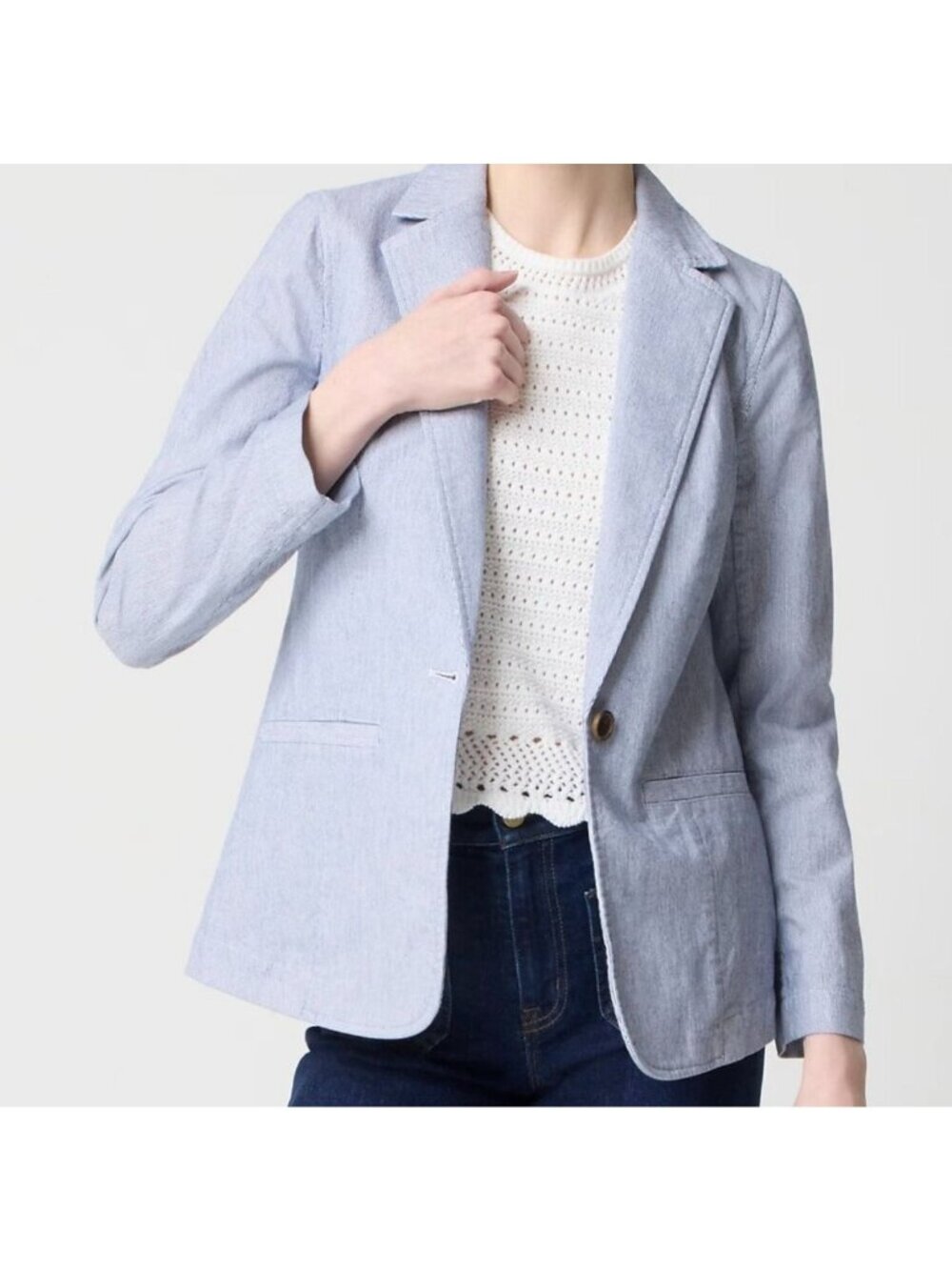 NWT J Crew Cotton Blend Relaxed Blazer in Antique Navy and White Stripe Size 18